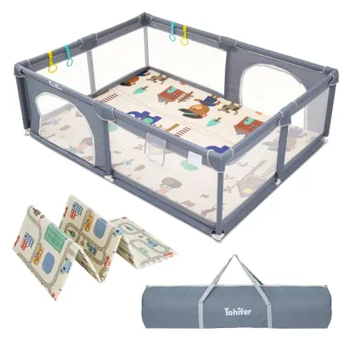 TOHIFER large baby playpen with mat for crawling babies
