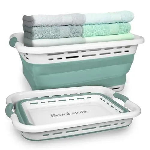 BROOKSTONE Collapsible Laundry Basket in mint color