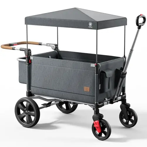 EVER ADVANCED Side-unzip wagon stroller for two kids with removable canopy and side zipper entrance
