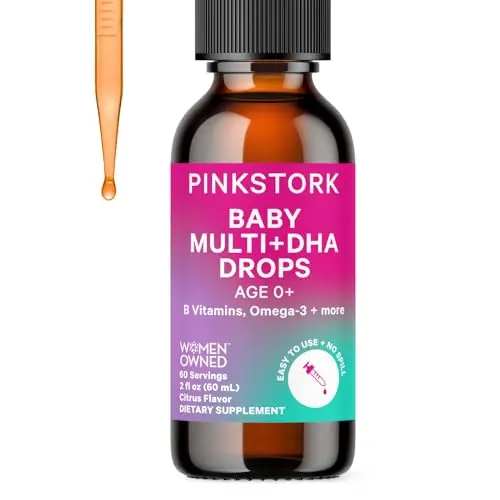 Pink Stork baby multivitamin drops with DHA for brain and immune health