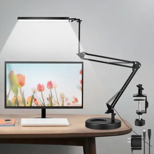 NOEVSBIG LED desk lamp with 50.7-inch adjustable swing arm