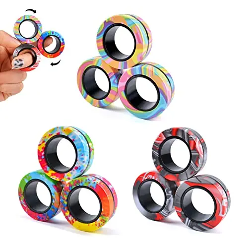 Cevioce magnetic fidget rings showing plastic rings with magnets