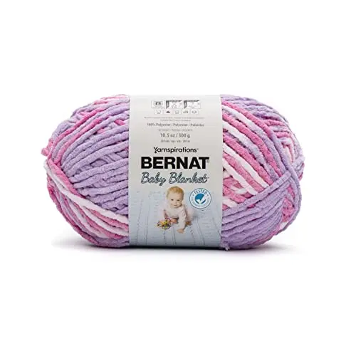 Bernat Baby Blanket yarn in Pretty Girl color showing fluffy chenille texture