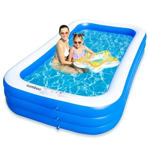 Sumbee inflatable swimming pool with blue and white design