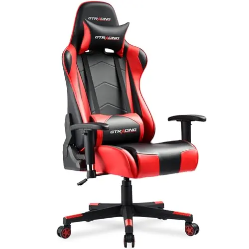 GTRACING red gaming chair with adjustable headrest and lumbar support