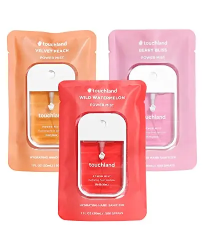 Touchland Power Mist Hydrating Hand Sanitizer spray bottles in juicy trio set