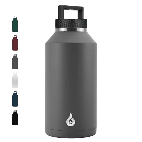BJPKPK half-gallon insulated water bottle in gray with foldable handle