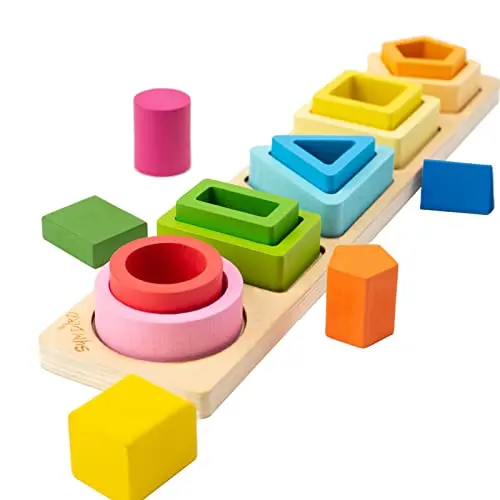 Symdiro wooden sorting and stacking toys with geometric shapes