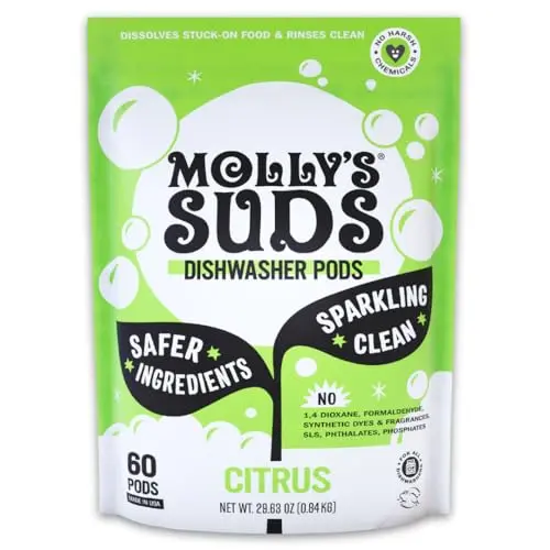 Molly's Suds Dishwasher Pods with natural enzymes and citrus scent