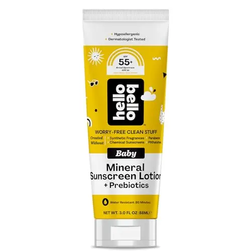 Hello Bello Mineral sunscreen tube with SPF 55 protection