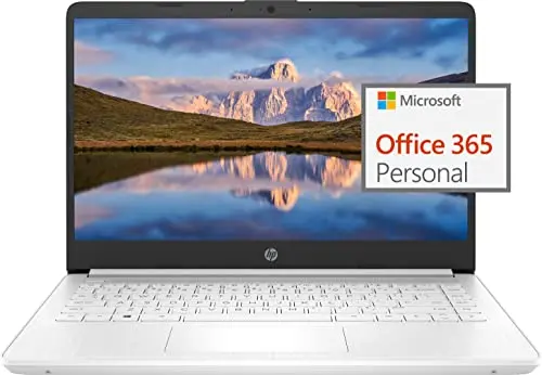 HP 14 Ultral Light laptop in snowflake white with micro-edge display