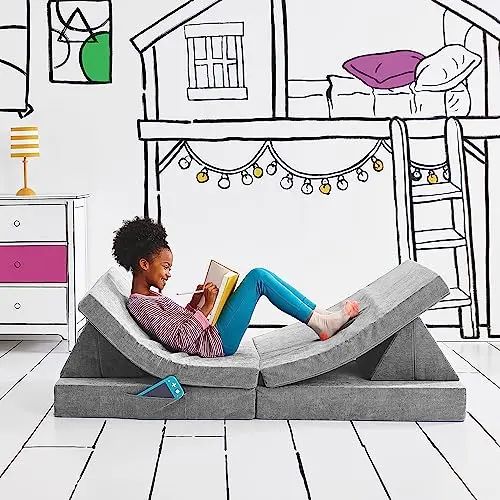Yourigami foldable kids play couch in mountain gray