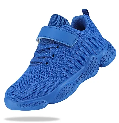 Santiro kids blue tennis shoes with knit mesh upper and anti-collision toe