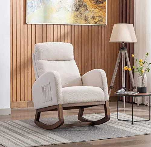 Antetek Modern Accent Rocking Chair in light beige