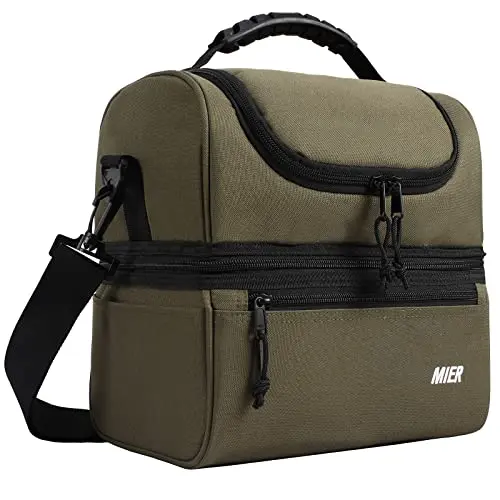 MIER Adult Lunch Box in dark green with two compartments