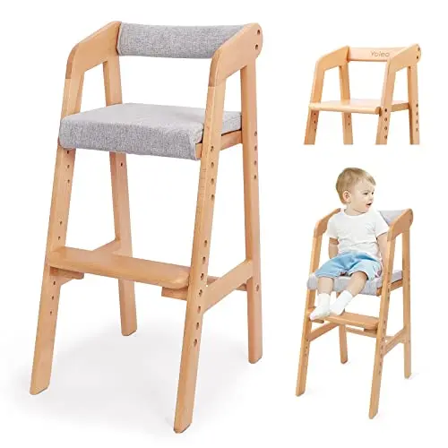 YOLEO wooden high chair with step stool functionality