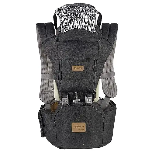 SONMEI baby carrier with hip seat in dark grey color