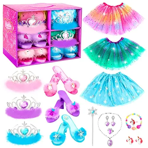 Princess dress up kit with shoes, skirts, and crowns