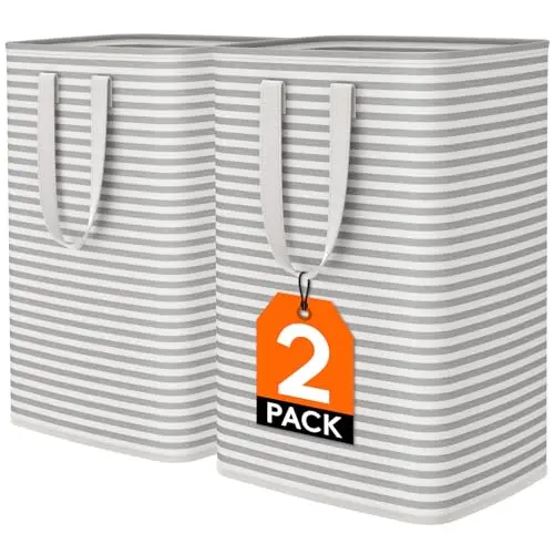 LIFEWIT collapsible laundry hamper in grey with reinforced handles