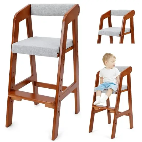 YOLEO wooden high chair with adjustable seat and footrest for toddlers