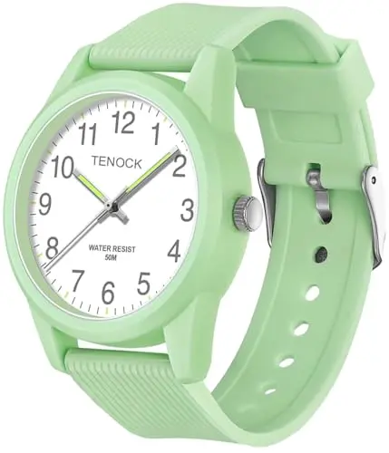 TENOCK kids analog watch with green color and 50M waterproof