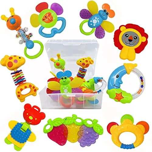 AIVIAI 11-piece baby rattle and teether set with storage box