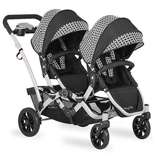 Dream On Me Track Tandem stroller in black and white with reversible seats