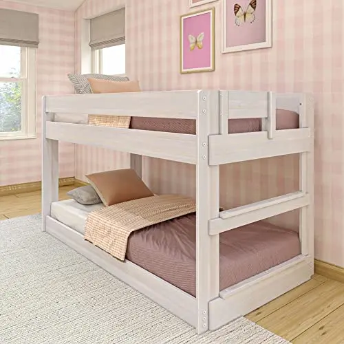 Max & Lily Modern Farmhouse white wash low bunk bed for kids