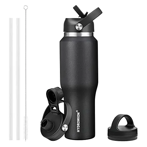 HYDROWION insulated water bottle in black with three different lids