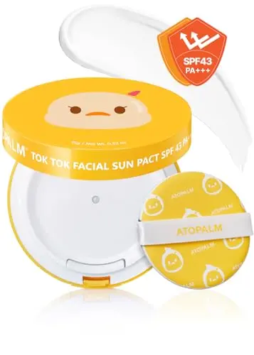 ATOPALM Tok Tok Facial Sun Pact compact with colorful design and puff applicator