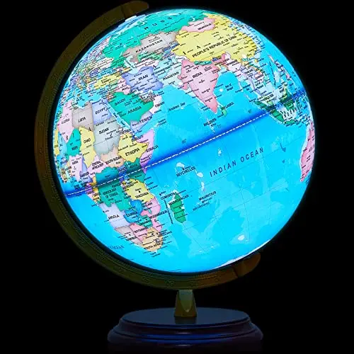Amylove illuminated world globe with rewritable surface and LED lighting