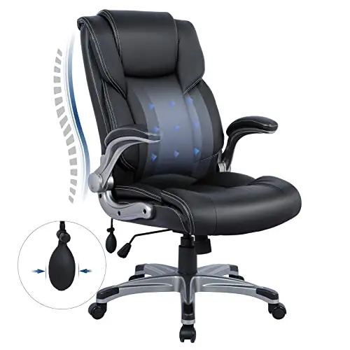 COLAMY black leather executive chair with inflatable lumbar support