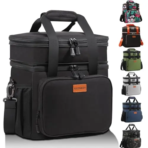 GLENKEY black expandable insulated lunch bag with multiple pockets