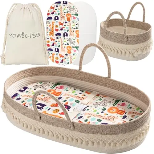 YOMECHEO baby changing basket with boho style and included accessories