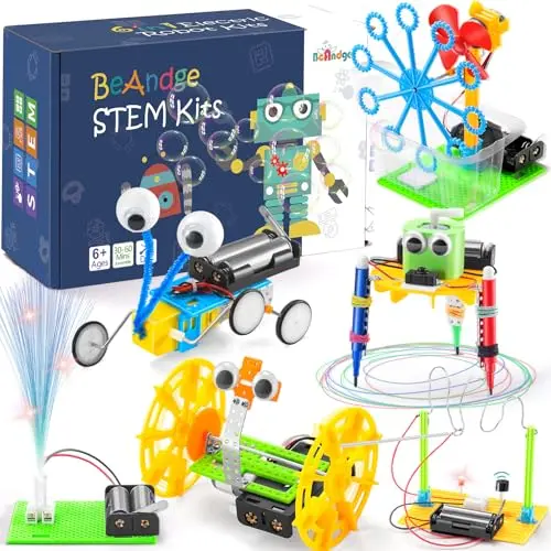 BeAndge STEM robotics kit with multiple build options like reptile robot and bubble machine