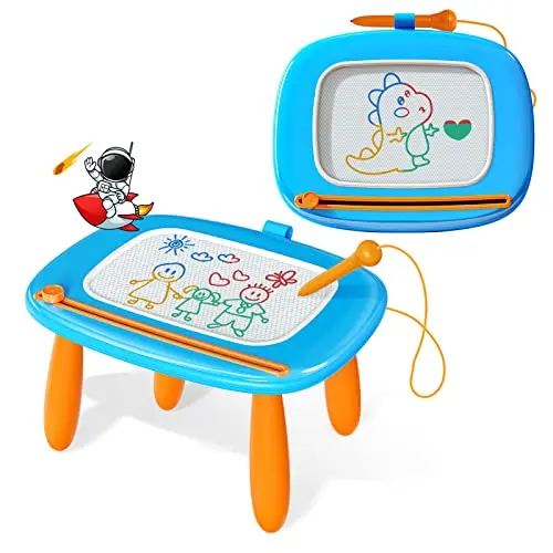 Kikidex magnetic drawing board with adjustable legs and stylus