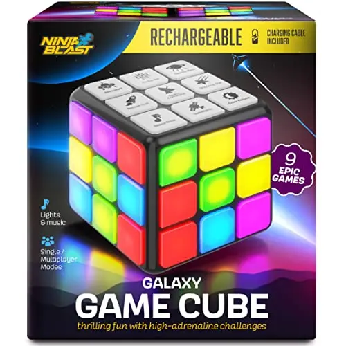 Rechargeable game cube with colorful lights and buttons for various games