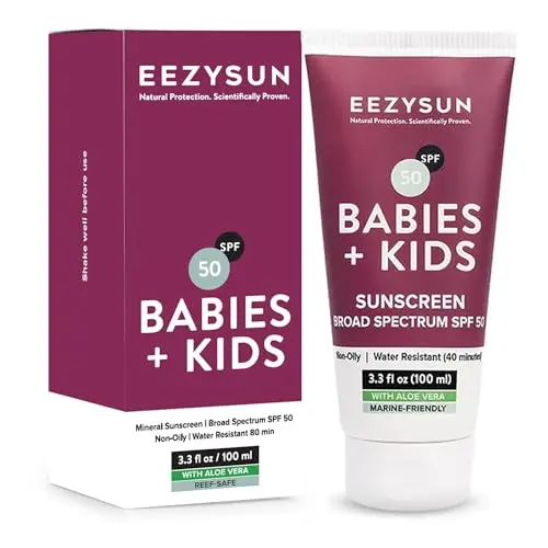EEZYSUN Babies & Kids mineral sunscreen bottle with aloe vera