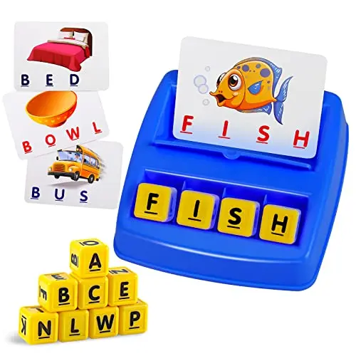 PHOENIXLAU matching letter game with cubes and word cards