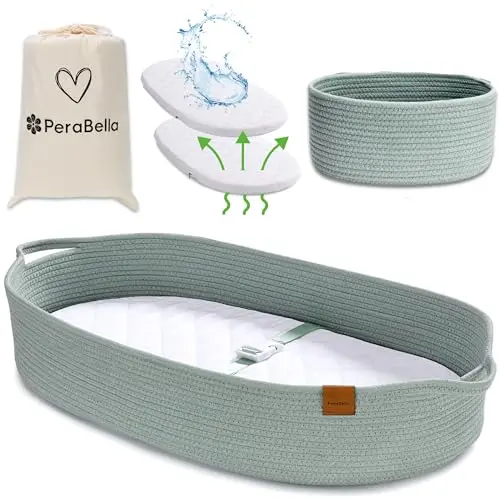 PeraBella baby changing basket with thick foam pad and natural cotton rope