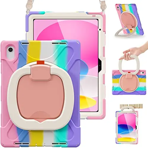 BRAECN iPad case for newer models in colorful pink with multi-function handle and screen protector