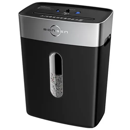 BONSEN 10-sheet cross-cut paper shredder with transparent bin