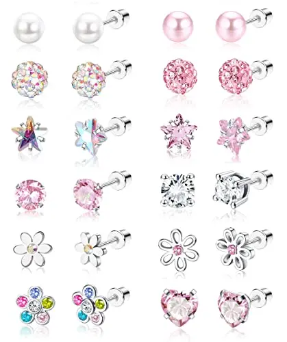 SAILIMUE hypoallergenic screw back earrings set with heart, flower, and ball designs