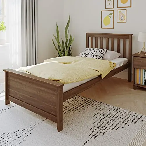Max & Lily twin bed frame with slatted headboard in walnut finish