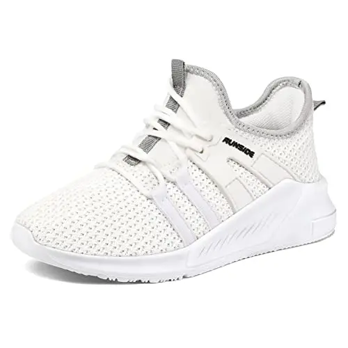 RUNSIDE white kids tennis shoes with breathable mesh upper