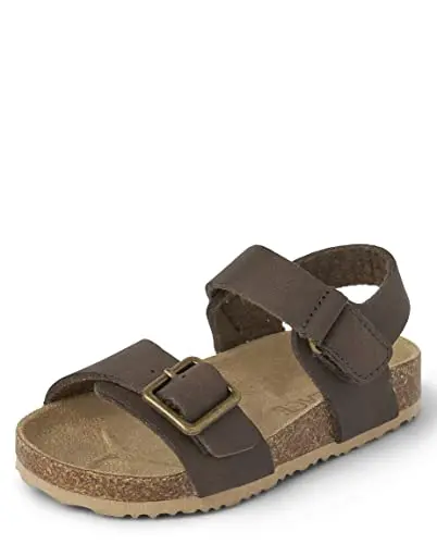 The Children's Place toddler boy slide sandals with buckle strap in brown