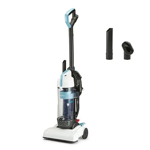 Amazon Basics upright bagless vacuum cleaner in black and white