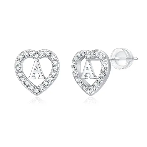 Sterling silver heart-shaped earrings with initial letters for girls