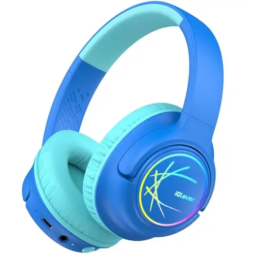 iClever BTH18 kids headphones with blue LED lights