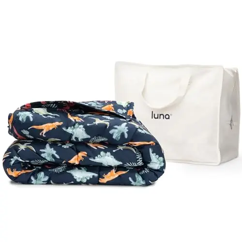 LUNA weighted blanket for kids with blue dinosaur pattern